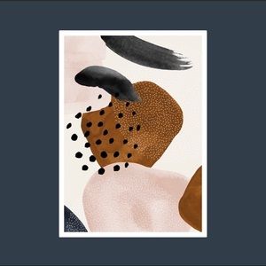 Modern brown navy & pink abstract wall art print